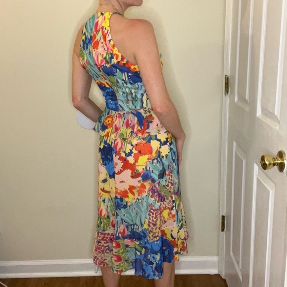 NWOT Badgley Mischka Vibrant Floral Midi Ruffle Dress - Picture 2 of 14